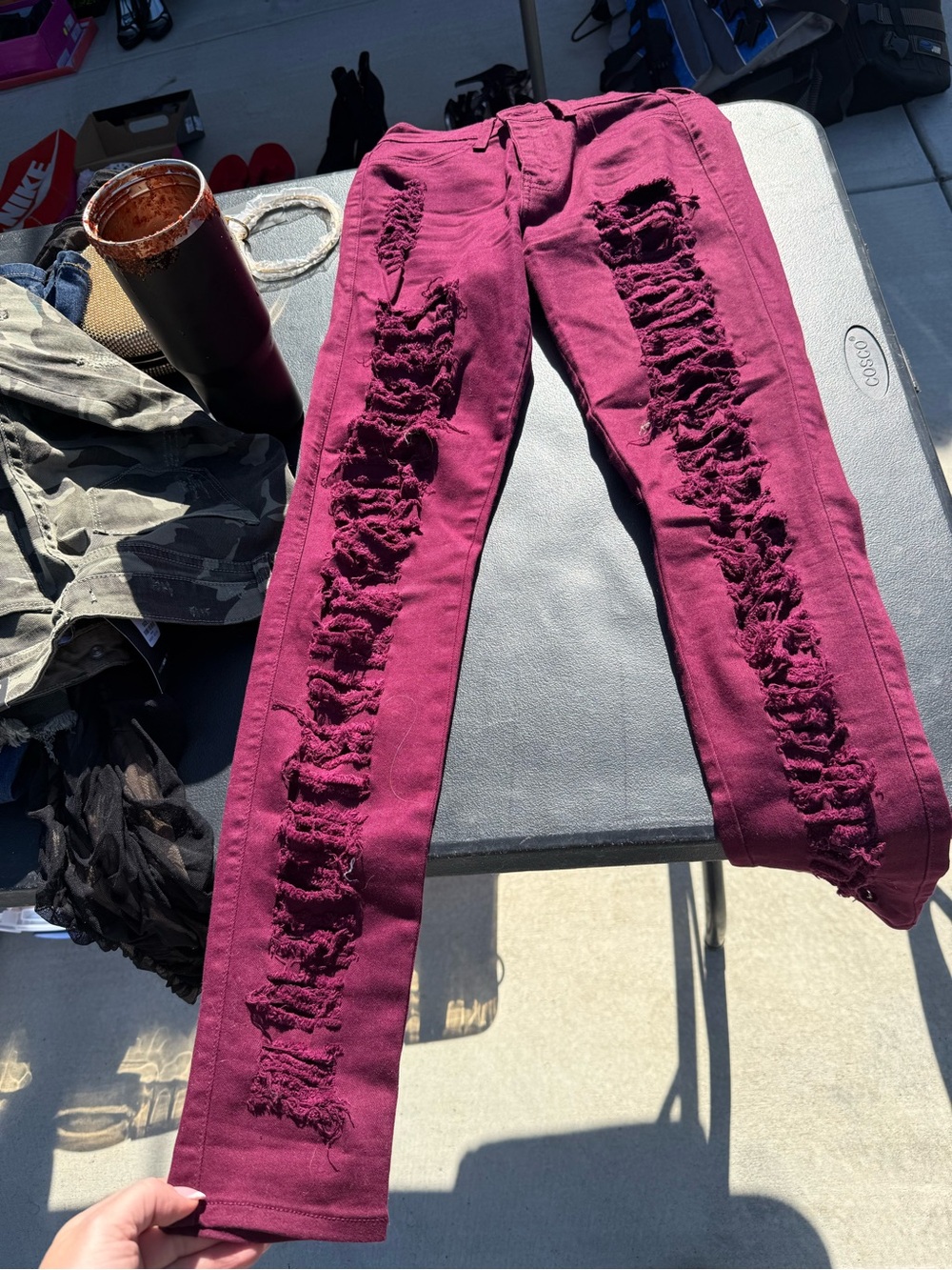 Vibrant Distressed Burgundy Women Jeans